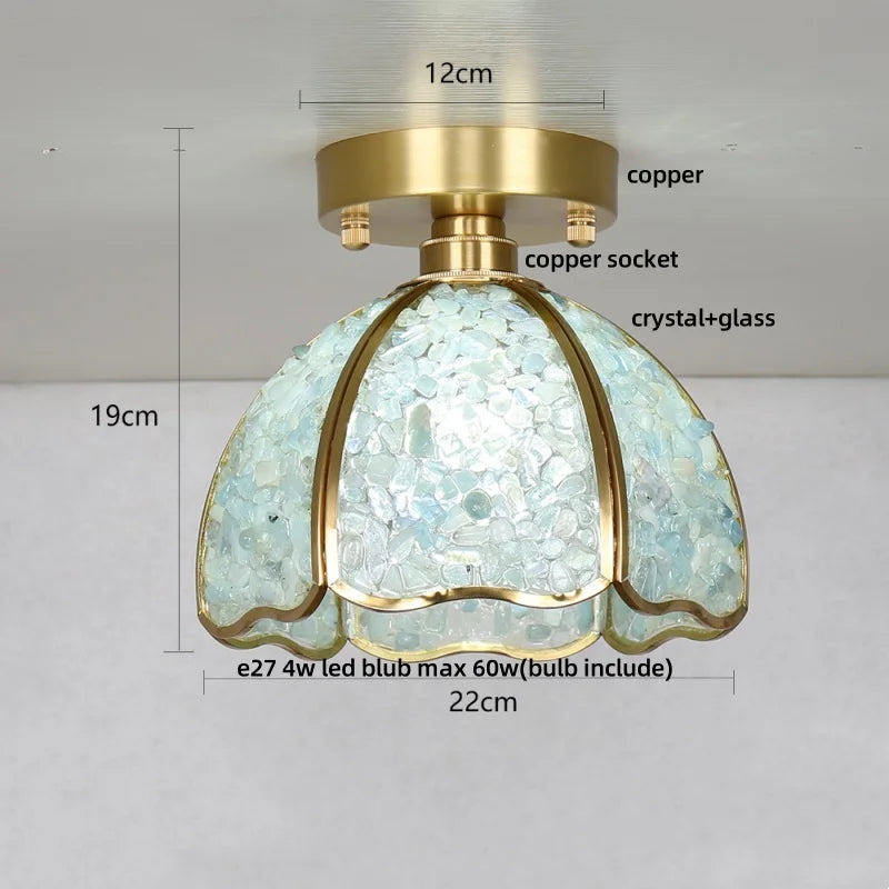 Copper Canopy LED Ceiling Light Glass Crystal Nordic Modern Decor for Home