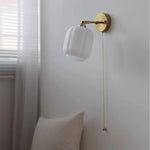 White Glass LED Wall Light with Pull Chain Switch, Japanese Style Hallway Lamp