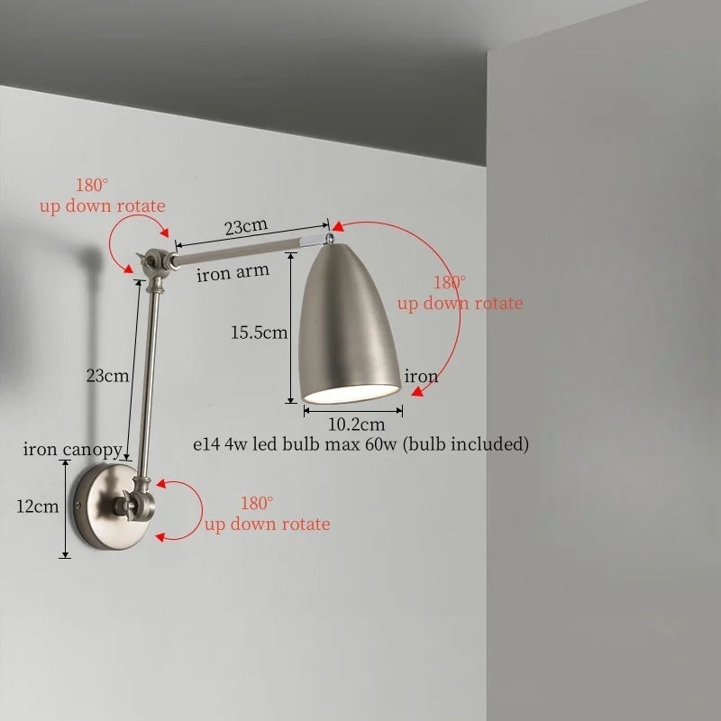 Afralia™ Swing Long Arm Iron Art LED Wall Light - Nordic Minimalism Bedroom Living Room Lampara Pared