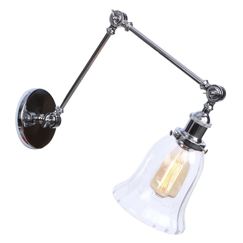 Chrome Industrial LED Wall Sconce Swing Arm Clear Glass Lamp