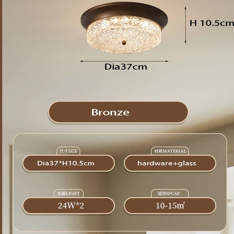 Retro Bronze Glass Ceiling Lamp for Bedroom Living Room Decor