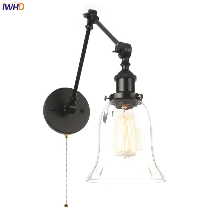 Afralia™ Vintage Industrial LED Wall Lamp with Pull Chain Switch & Clear Glass