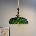 Walnut Wood LED Pendant Light Fixture Glass Hanging Lamp