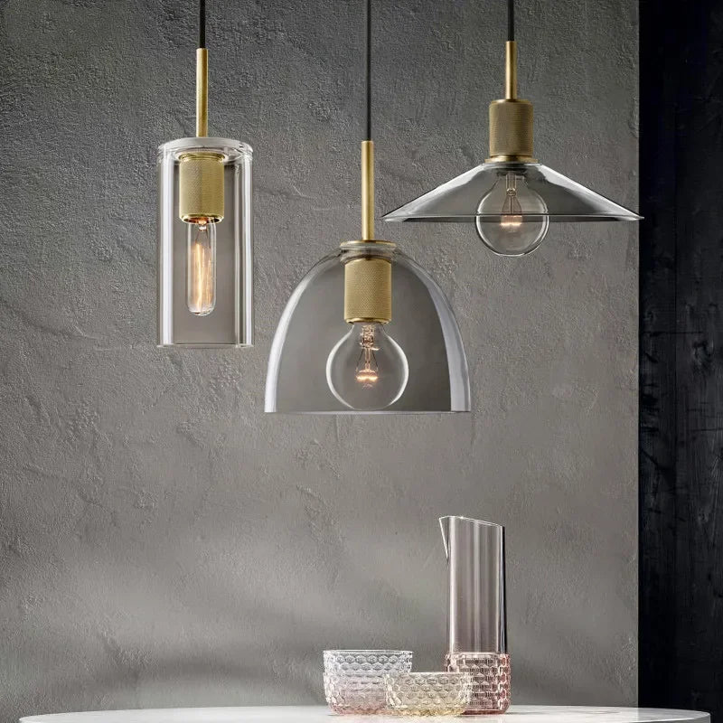 Clear Glass LED Pendant Light Gold Metal ChandelierMarshalAsLED Hanging Lamp