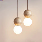 Afralia™ Stone Glass LED Hanging Lamp for Living & Dining Room, Yellow Travertine Nordic Pendant Lighting