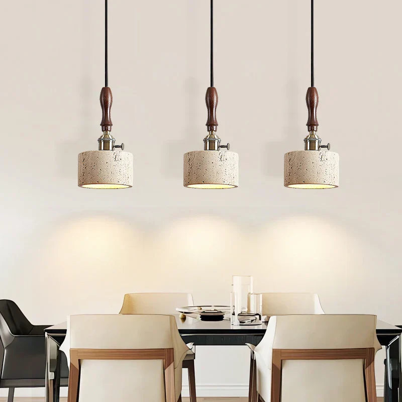 Afralia™ Wood Walnut LED Pendant Light Yellow Trivertine Stone Hanging Lamp