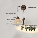 Wood Canopy LED Wall Sconce Yellow Travertine Stone Pull Chain Switch