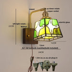 Amber Glass LED Wall Sconce with Walnut Wood, Pull Chain Switch for Living Room
