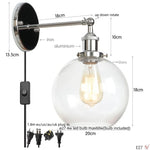 Afralia™ Glass Globe LED Wall Light Fixture Single Arm Bedside Lamp Vintage Industrial Style