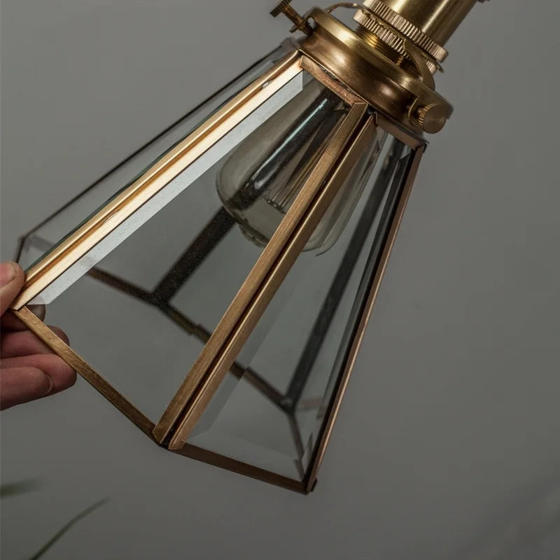 Glass LED Pendant Lights Japanese Brass Hanging Lamp for Kitchen Living Room