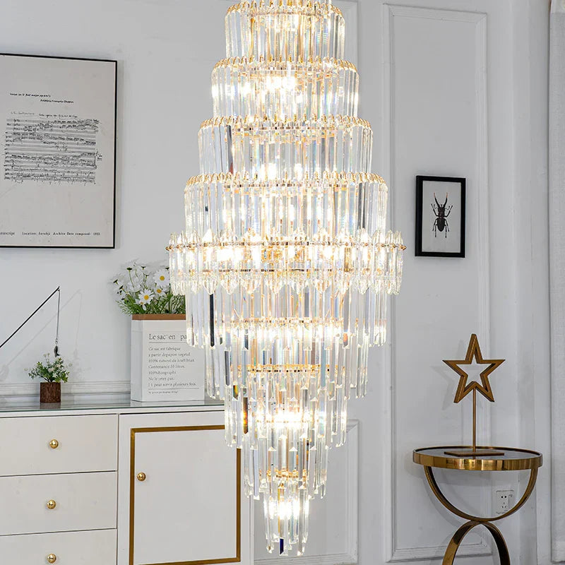 Hollow Spiral Staircase Chandelier | Modern Long Crystal Light for Villa Livingroom