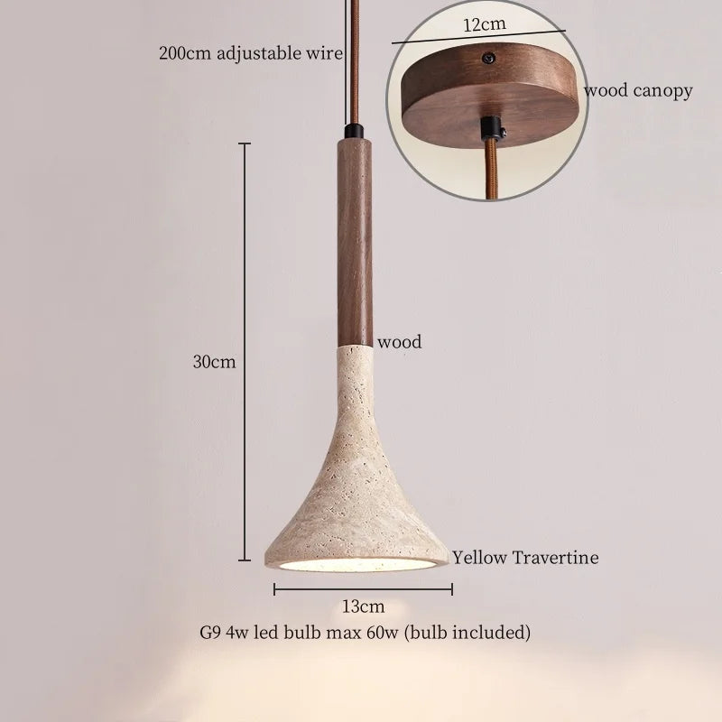 Yellow Travertine Stone LED Pendant Lamp - Vintage Hanging Lighting