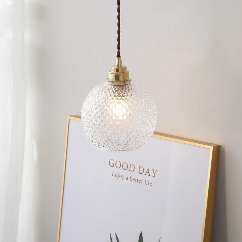 Glass Globe LED Pendant Light Fixture for Porch Kitchen Aisle, Adjustable Hanging Lamp