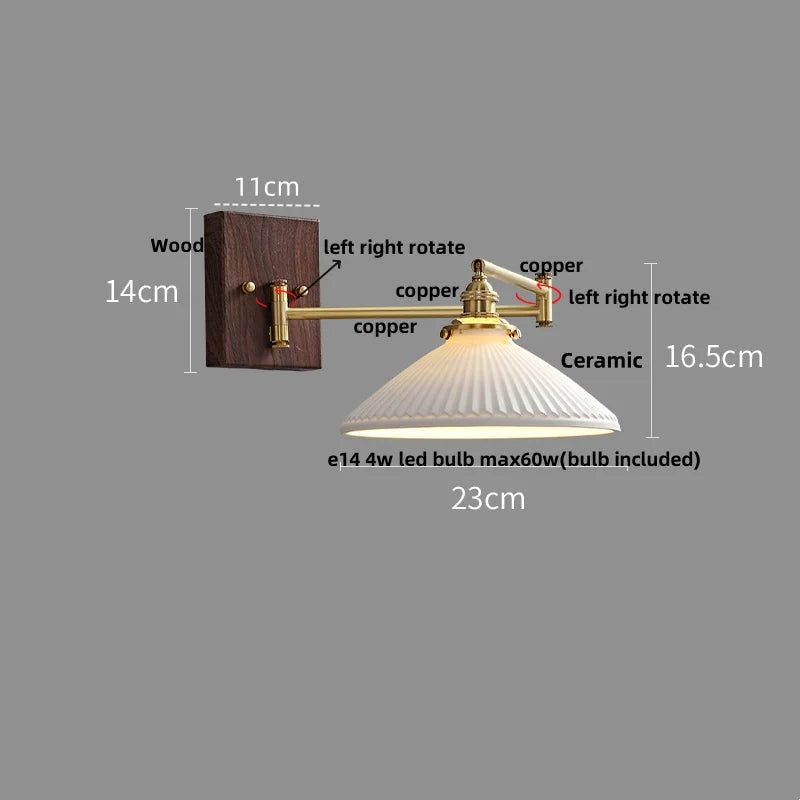 Wood Swing Arm LED Wall Light - Rotatable Bedroom Balcony Bedside Lamp