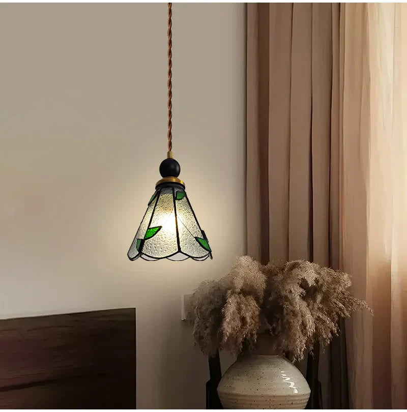 Afralia™ Tiffany Glass Wood LED Pendant Light - Nordic Modern Adjustable Hang Lamp