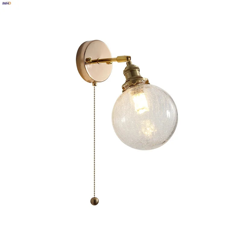 Clear Glass LED Wall Sconce Pull Chain Switch Modern Bathroom Mirror Light