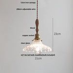 Glass LED Pendant Lamp with Wood Handle - Modern Nordic Hanging Light