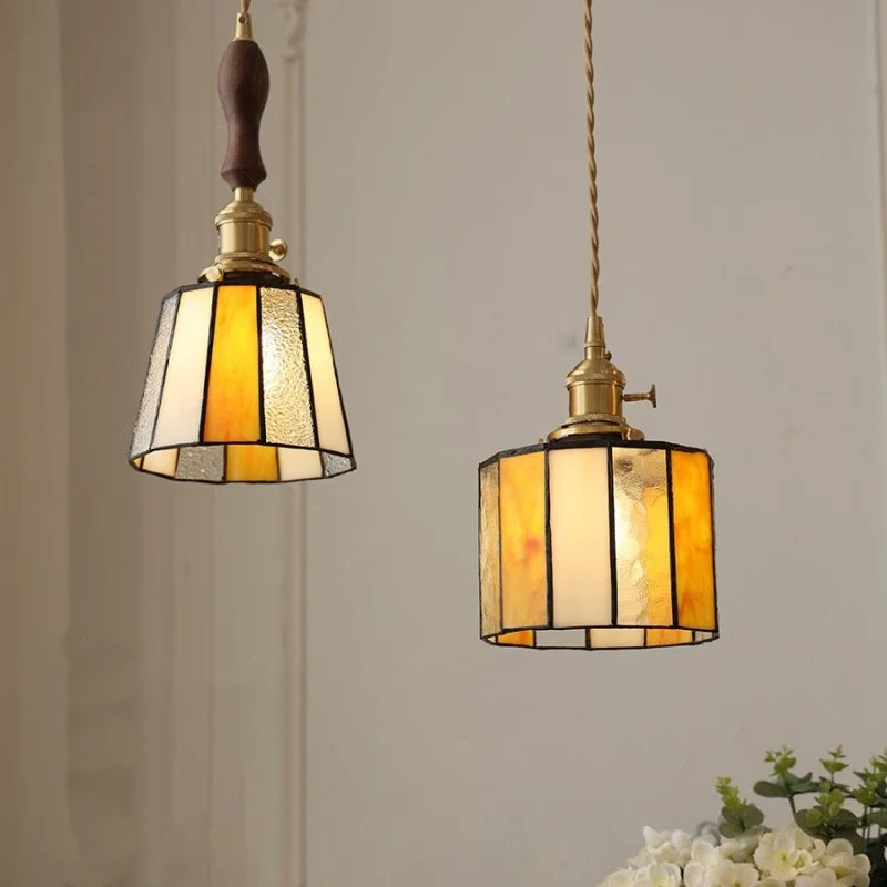 Copper Knob Switch LED Pendant Lamp, Adjustable Glass Dining Room Lighting