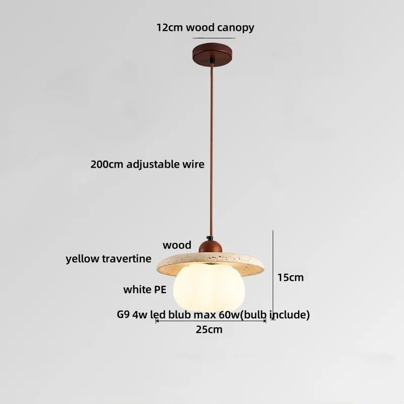 Yellow Travertine LED Pendant Light: Wabi Sabi Dining Room Decor