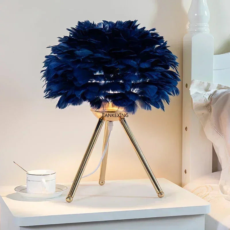 Feather Table Lamp Desk Light for Bedroom and Living Room