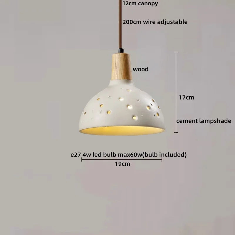 Wood Cement Pendant Light Fixture Adjustable LED Modern Nordic Hang Lamp