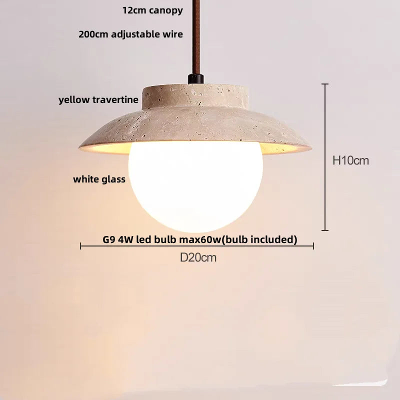 Yellow Travertine Stone Pendant Lights LED Modern Hanging Lamp - Nordic Design