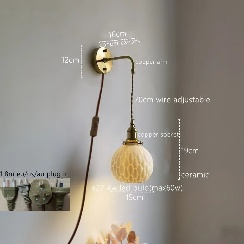Nordic LED Ceramic Copper Wall Lamp Sconce for Bedroom Bathroom Mirror