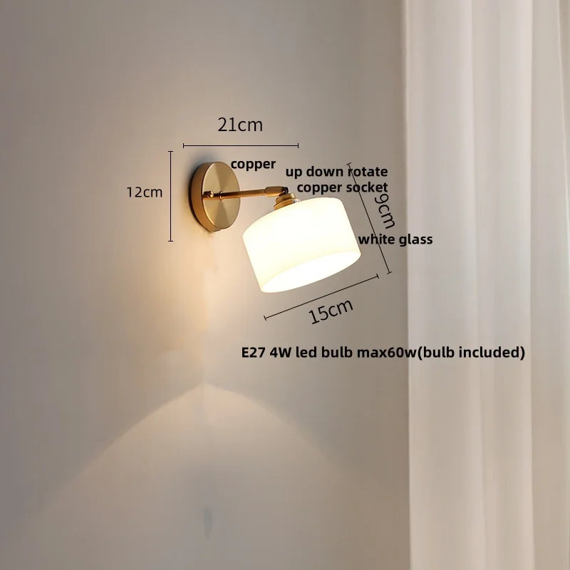 Rotatable Glass LED Wall Lamp with Copper Socket and Pull Chain Switch
