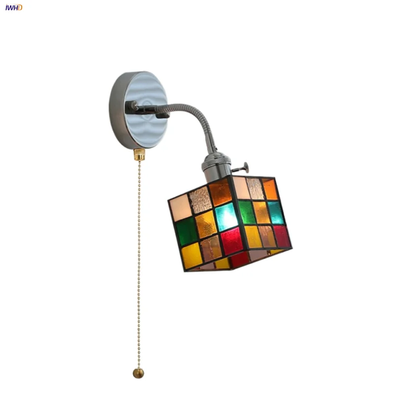 Afralia™ Modern Colorful Glass Wall Sconce with Pull Chain for Aisle Living Room