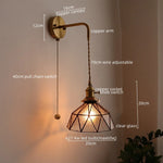 Copper Glass Pull Chain LED Wall Sconce for Indoor Living Room Stairway Lighting