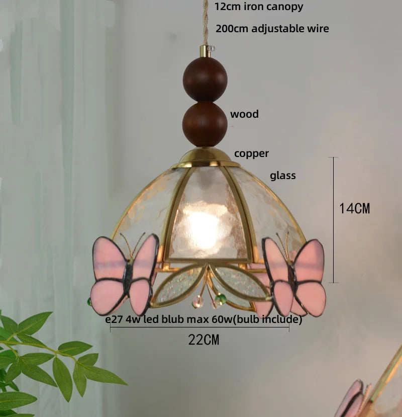 Clear Glass LED Pendant Light Tiffany Butterfly Hanging Lamp