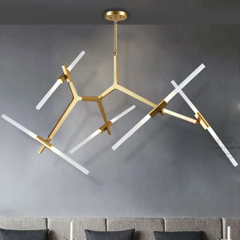 Nordic Herringbone Black Golden LED Chandelier for Living Dining Bedroom