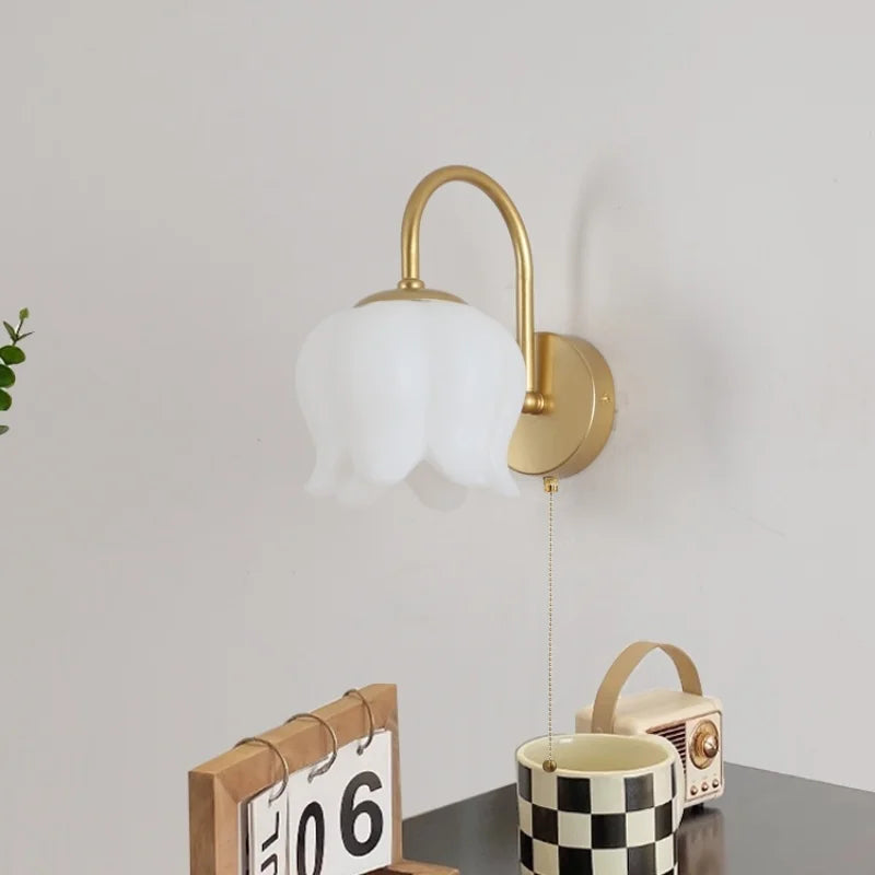 Iron LED Wall Sconce Pull Chain Switch Stair Light Fixture for Study Hallway