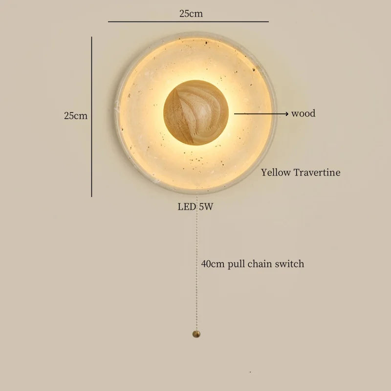 Afralia™ Nordic LED Wall Lamp Wood Yellow Travertine Mirror Light