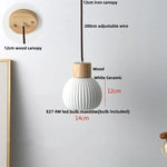 Afralia™ Ceramic LED Pendant Light Fixture - Nordic Modern Wood White Hanging Lamp