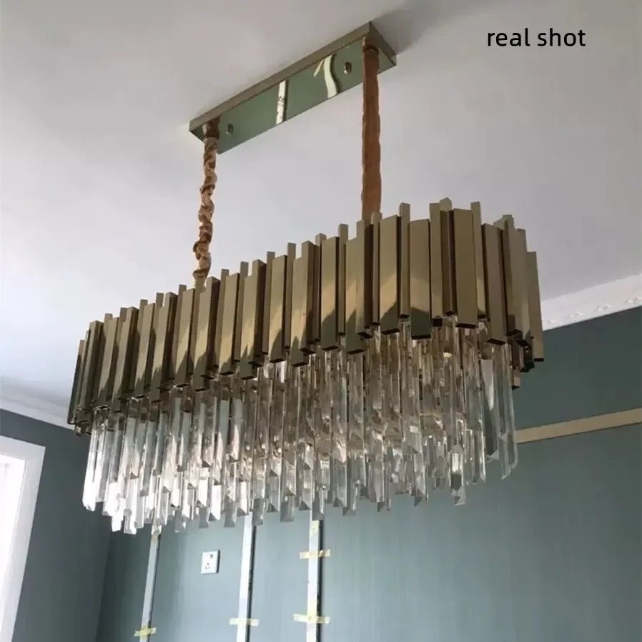 Gold Crystal LED Pendant Lights for Dining Room - Stunning Indoor Suspension Fixtures