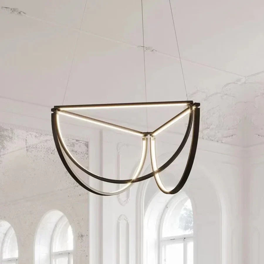 Black Gold Geometric LED Chandelier - Postmodern Indoor Hanging Lamps for Living Room