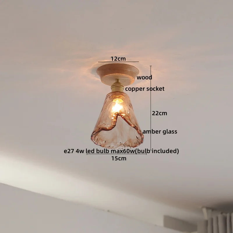 Amber Glass LED Ceiling Lights Modern Decoration for Home Porch Restaurant