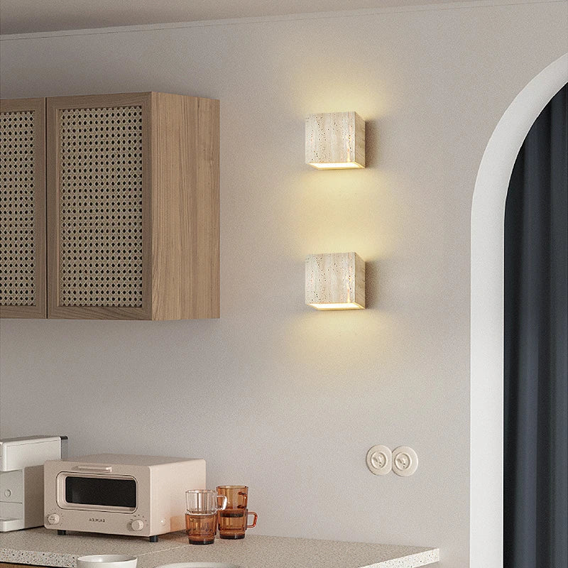 Afralia™ Yellow Travertine Block Stone LED Wall Lamp for Living Room Decor