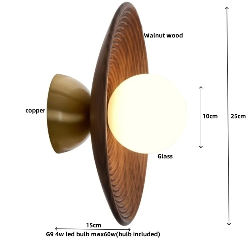 Nordic LED Walnut Wood Glass Wall Light - Modern Simple Luminaire