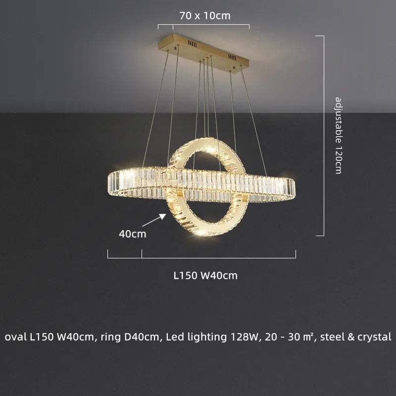 Afralia™ Oval Chrome Gold Steel LED Pendant Lights with Crystals - Dimmable Dining Room Hanging Lamp