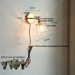 Copper LED Wall Lights with Glass Shade & Pull Chain Switch