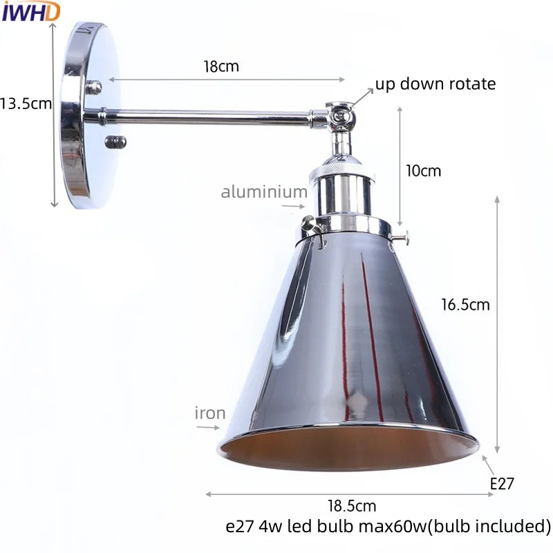 Afralia™ Iron LED Wall Lamp Vintage Style Wandlamp Industrial Luminaire