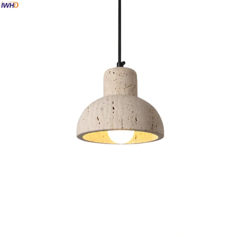Afralia™ Wabi Sabi Stone LED Hanging Lamp Yellow Travertine Vintage Pendant Lighting