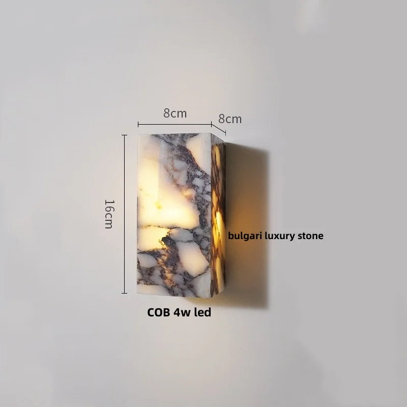 Carbon Steel LED Wall Lamp with Pull Chain Switch & Marble Stone Fixtures
