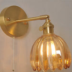 Afralia™ Amber Glass Vintage Style LED Wall Light with Pull Chain Switch