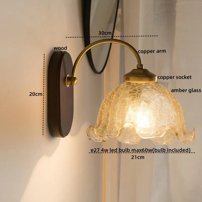 Glass Copper LED Wall Lights - Nordic Modern Bedroom Bathroom Living Room Lamp