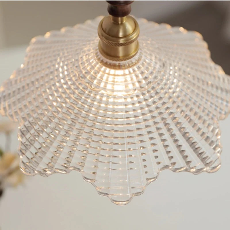 Nordic Walnut Wood LED Pendant Light Clear Glass Hang Lamp