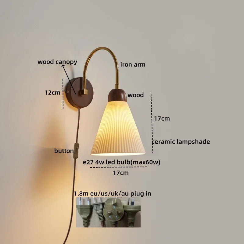 Ceramic Wood LED Wall Lights Modern Bedside Lamp for Home Decor