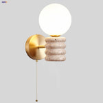 Japanese Style LED Wall Lamp with Pull Chain and White Glass